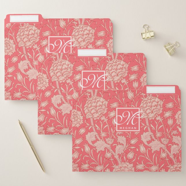 William Morris - Pink Wild Tulips Pattern Monogram File Folder (Set)