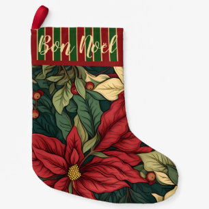 William Morris Poinsettia Bon Noël Personalized Small Christmas Stocking