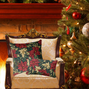 William Morris Poinsettia Bon Noël Personalized Throw Pillow
