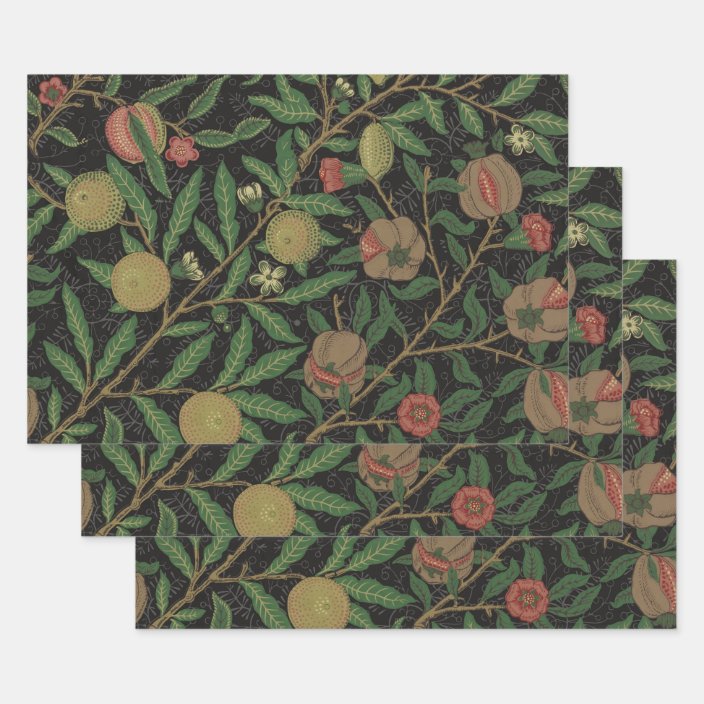 William Morris Pomegranate Black Floral Design Wrapping Paper Sheets Zazzle Com