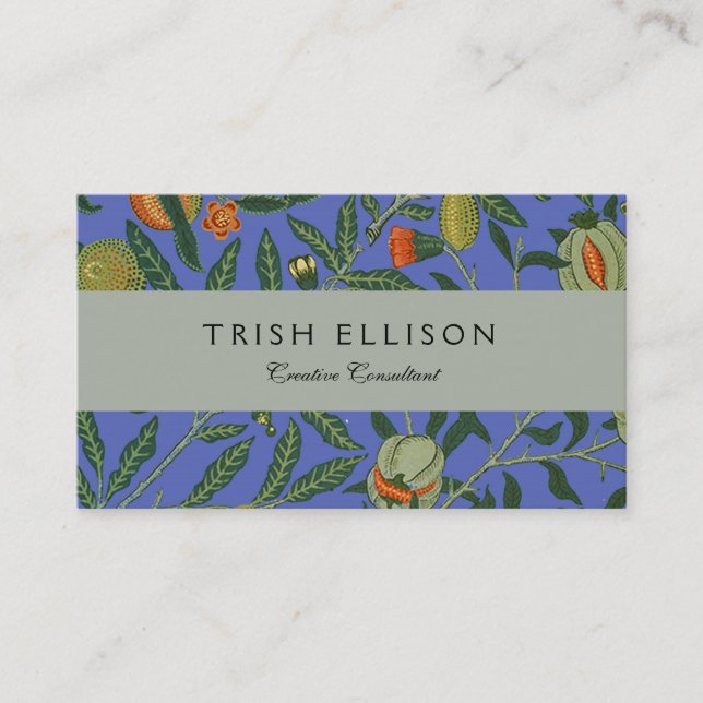 William Morris Pomegranate Blue Colorful Wallpaper Business Card (Front)