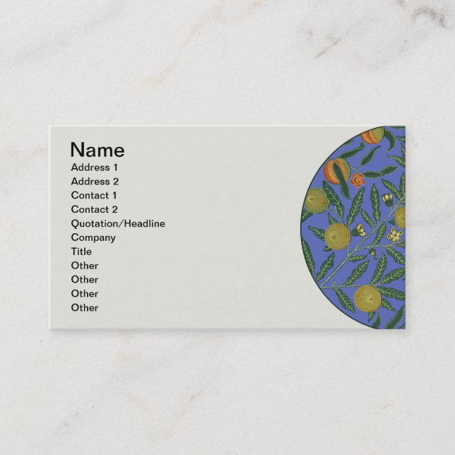 William Morris Pomegranate Blue Colorful Wallpaper Business Card (Front)