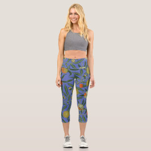 William Morris Pomegranate Blue Colorful Wallpaper Capri Leggings
