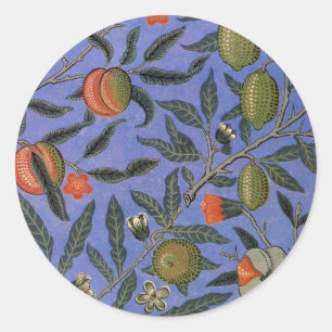 William Morris Pomegranate Blue Colorful Wallpaper Classic Round Sticker