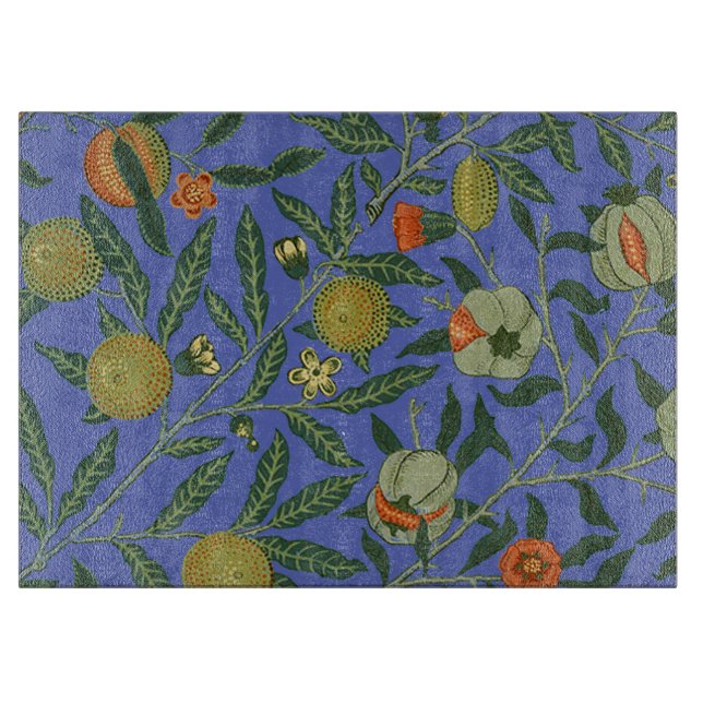 William Morris Pomegranate Blue Colorful Wallpaper Cutting Board (Front)