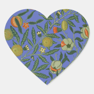 William Morris Pomegranate Blue Colorful Wallpaper Heart Sticker