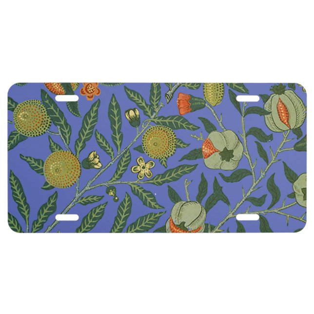 William Morris Pomegranate Blue Colorful Wallpaper License Plate (Front)