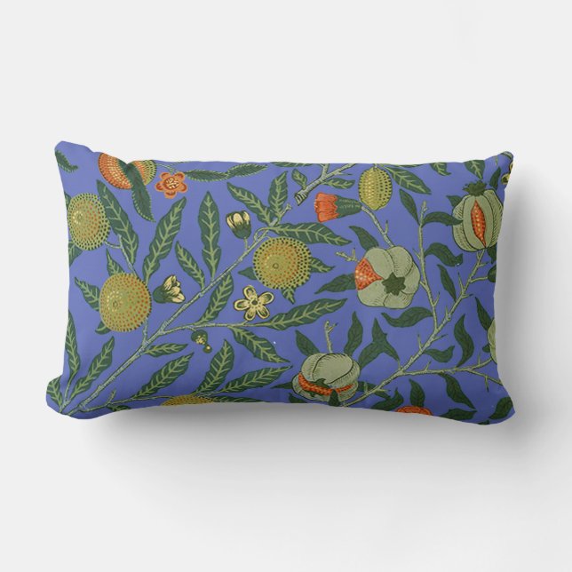 William Morris Pomegranate Blue Colorful Wallpaper Lumbar Pillow (Front)