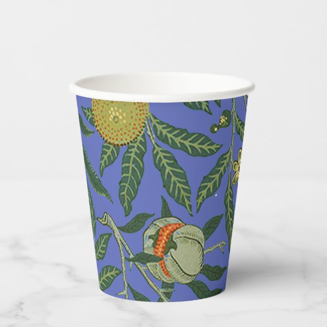 William Morris Pomegranate Blue Colorful Wallpaper Paper Cups (Front)