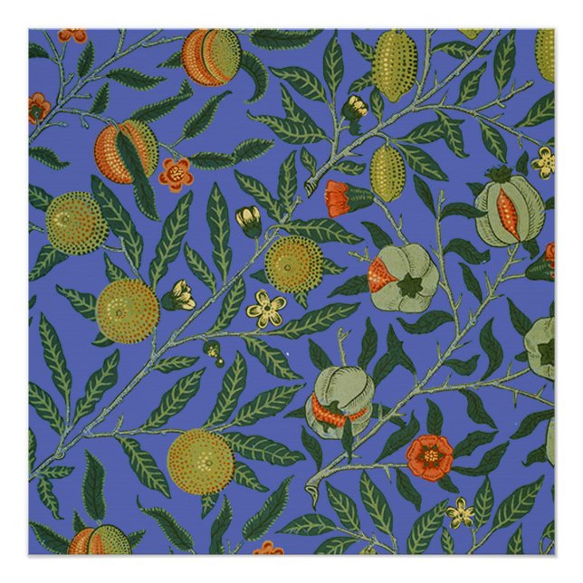 William Morris Pomegranate Blue Colorful Wallpaper Poster (Front)