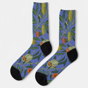 William Morris Pomegranate Blue Colorful Wallpaper Socks