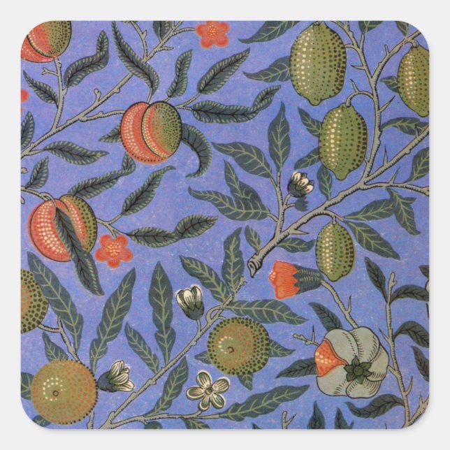 William Morris Pomegranate Blue Colorful Wallpaper Square Sticker (Front)