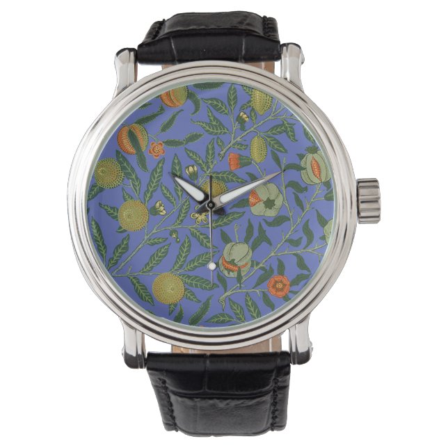 William Morris Pomegranate Blue Colorful Wallpaper Watch (Front)