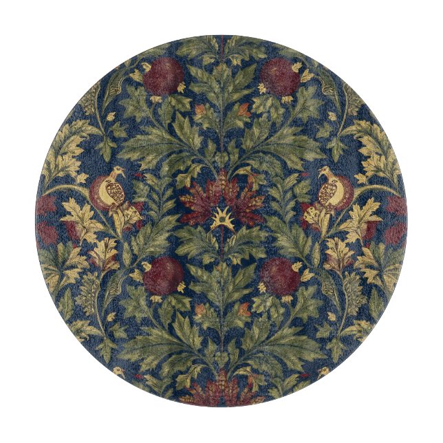 William Morris Pomegranate Floral Navy Pattern Cutting Board (Front)