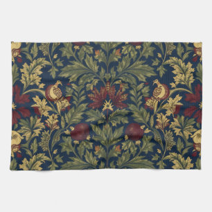 William Morris Pomegranate Floral Navy Pattern Kitchen Towel