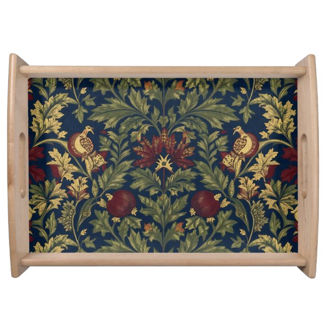 William Morris Pomegranate Floral Navy Pattern Serving Tray (Front)