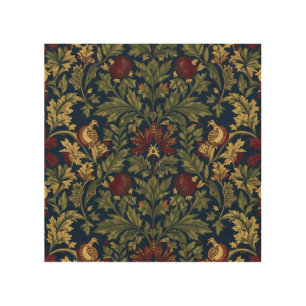 William Morris Pomegranate Floral Navy Pattern Wood Wall Art