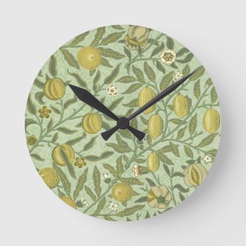 William Morris Pomegranate Fruit Design Round Clock by wmorrispatterns at Zazzle