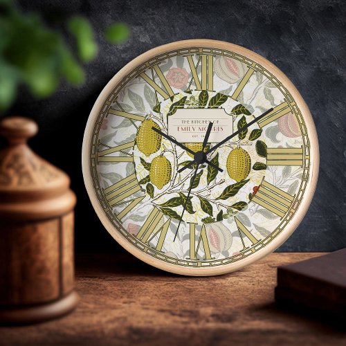 William Morris Pomegranate Lemons Vintage Pattern Clock