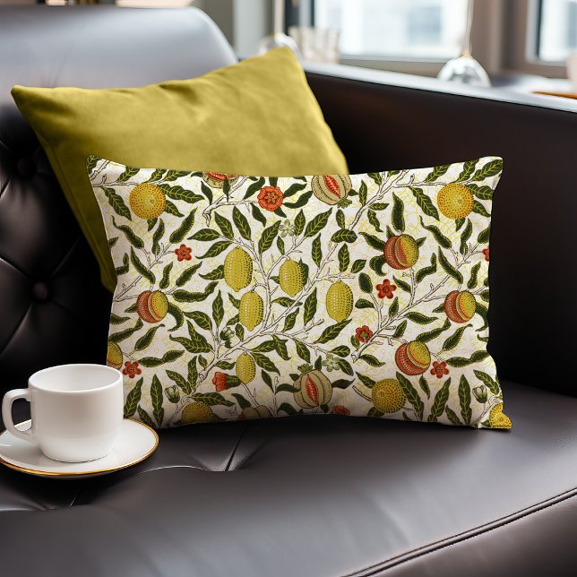 William Morris Pomegranate Lemons Yellow Fruits Lumbar Pillow (Creator Uploaded)