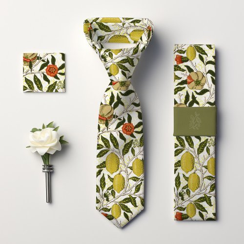 William Morris Pomegranate Lemons Yellow Fruits Neck Tie