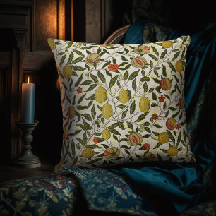William Morris Pomegranate Lemons Yellow Fruits Throw Pillow