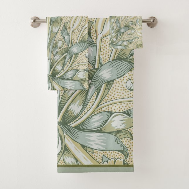 William Morris Pomegranate Pattern Antique Lily  Bath Towel Set (Insitu)