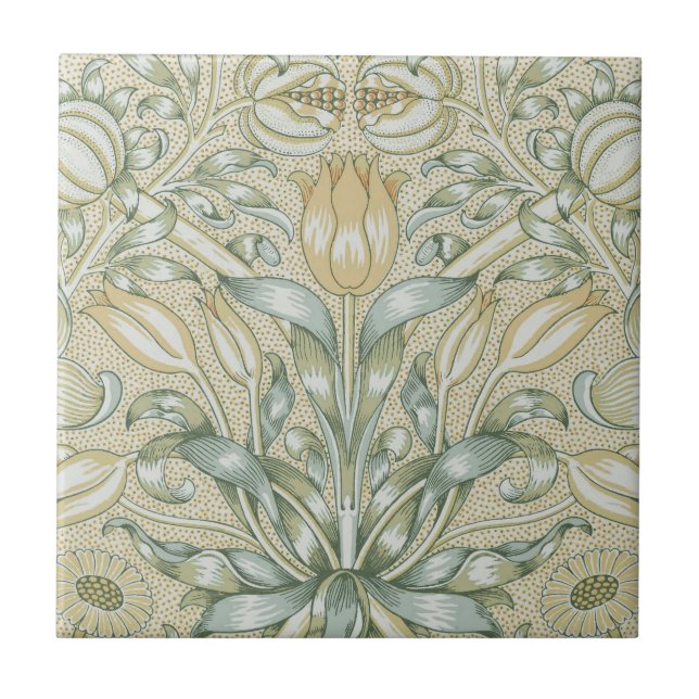 William Morris Pomegranate Pattern Antique Lily  Ceramic Tile (Front)
