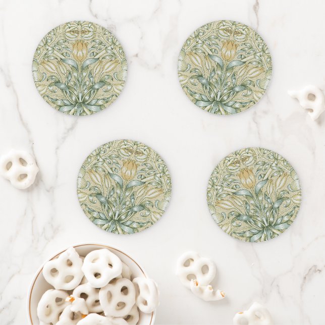 William Morris Pomegranate Pattern Antique Lily  Coaster Set (In Situ)