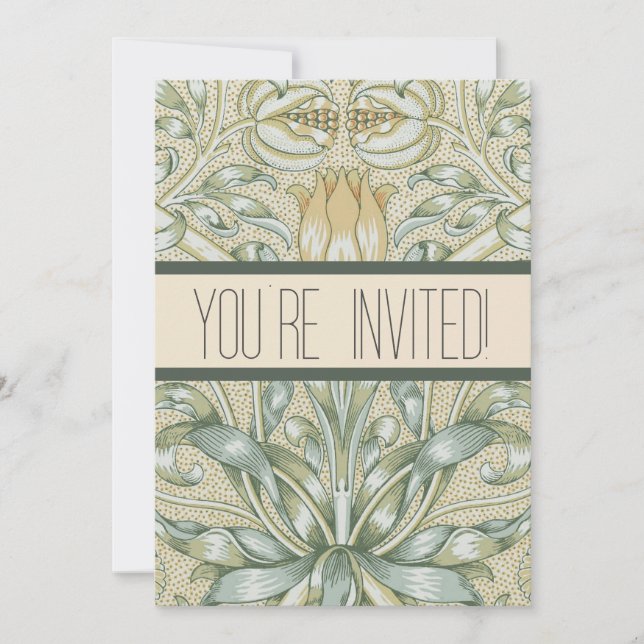 William Morris Pomegranate Pattern Antique Lily  Invitation (Front)