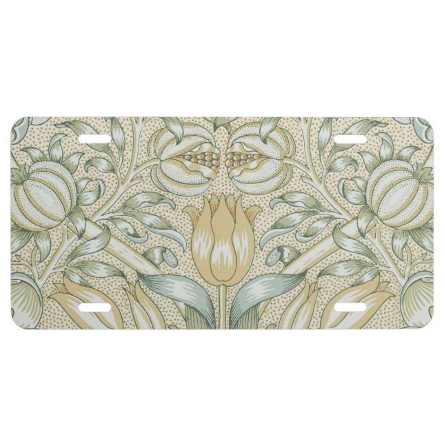 William Morris Pomegranate Pattern Antique Lily  License Plate (Front)