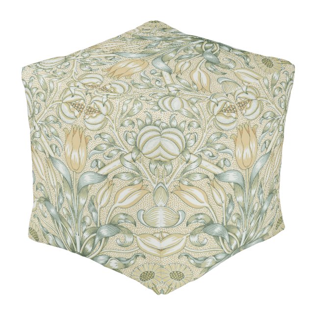 William Morris Pomegranate Pattern Antique Lily  Pouf (Angled Back)