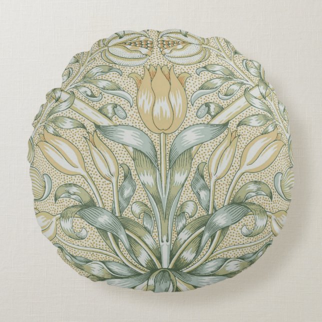 William Morris Pomegranate Pattern Antique Lily  Round Pillow (Front)