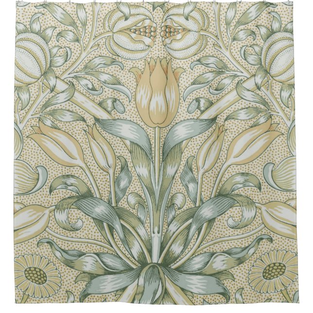 William Morris Pomegranate Pattern Antique Lily  Shower Curtain (Front)
