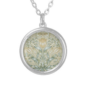 William Morris Pomegranate Pattern Antique Lily  Silver Plated Necklace