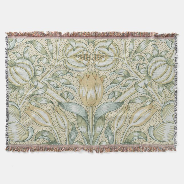 William Morris Pomegranate Pattern Antique Lily  Throw Blanket (Front)
