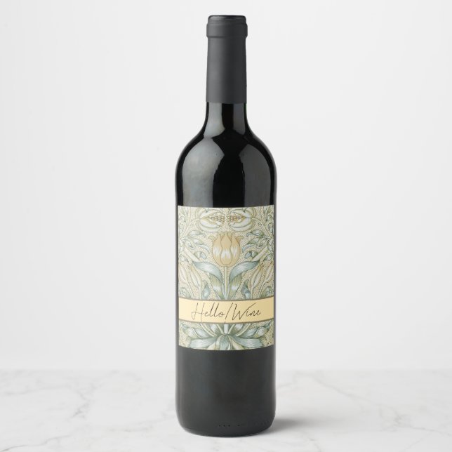 William Morris Pomegranate Pattern Antique Lily  Wine Label (Front)
