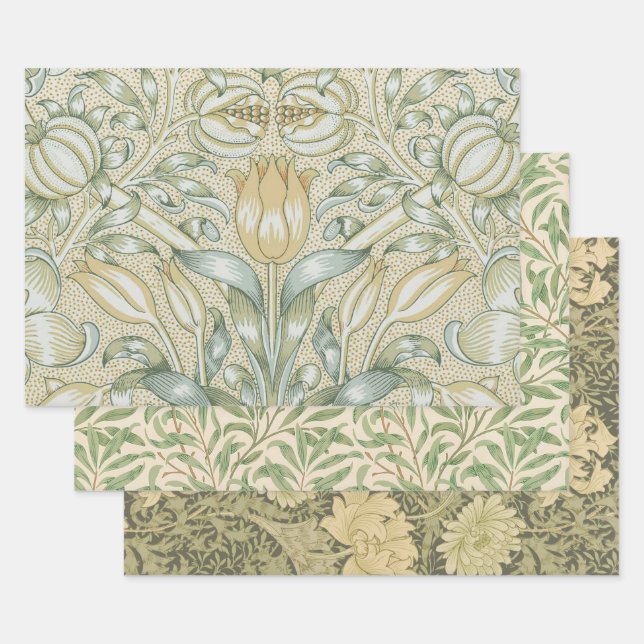 William Morris Pomegranate Pattern Antique Lily  Wrapping Paper Sheets (Set)