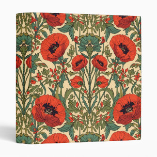 William Morris Poppies Floral Art Nouveau Pattern  3 Ring Binder