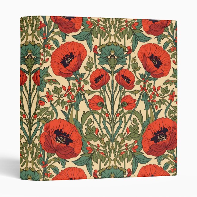 William Morris Poppies Floral Art Nouveau Pattern  3 Ring Binder (Front/Spine)