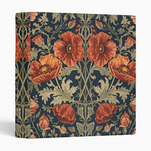 William Morris Poppies Floral Art Nouveau Pattern  3 Ring Binder