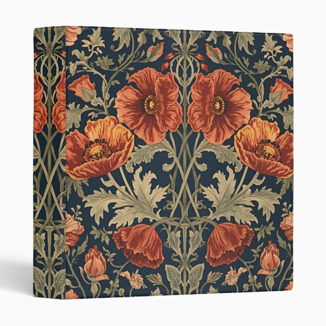 William Morris Poppies Floral Art Nouveau Pattern  3 Ring Binder (Front/Spine)