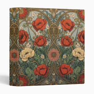 William Morris Poppies Floral Art Nouveau Pattern  3 Ring Binder