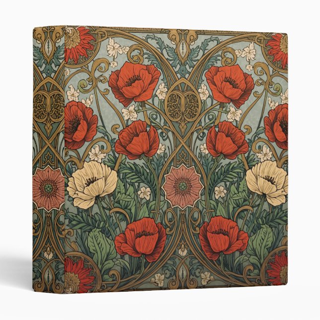 William Morris Poppies Floral Art Nouveau Pattern  3 Ring Binder (Front/Spine)