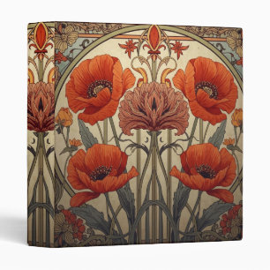 William Morris Poppies Floral Art Nouveau Pattern 3 Ring Binder