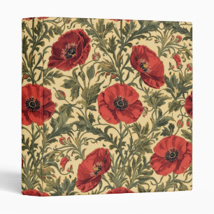 William Morris Poppies Floral Art Nouveau Pattern 3 Ring Binder