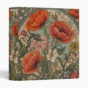 William Morris Poppies Floral Art Nouveau Pattern  3 Ring Binder