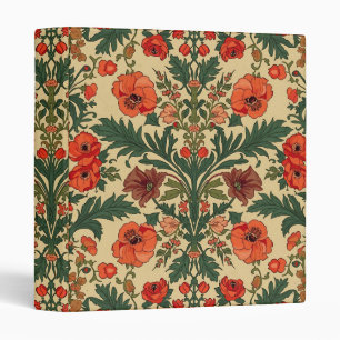 William Morris Poppies Floral Art Nouveau Pattern  3 Ring Binder