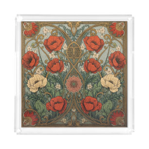 William Morris Poppies Floral Art Nouveau Pattern Acrylic Tray