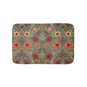 William Morris Poppies Floral Art Nouveau Pattern Bath Mat